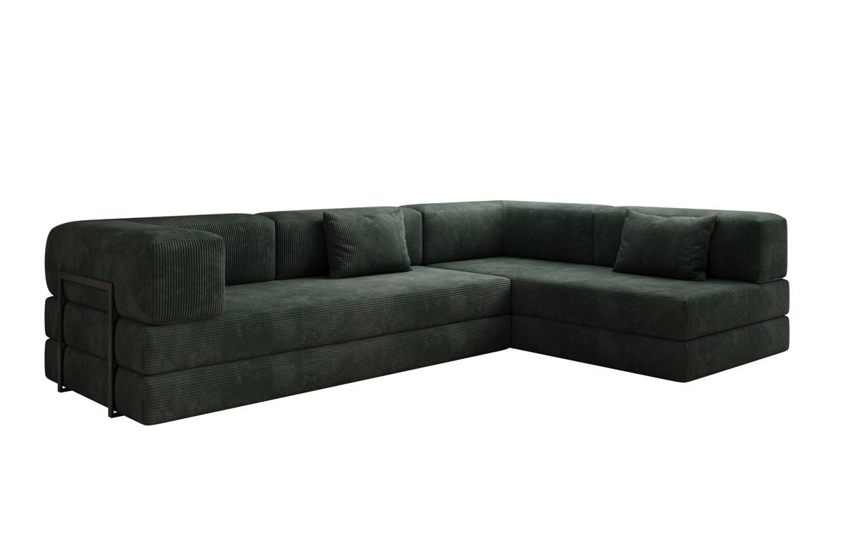 Luxuriöses Designer L-Sofa Lazy aus Cordstoff mit Schlaffunktion und Stauraum