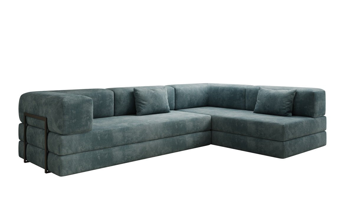 Luxuriöses Designer L-Sofa Lazy aus Cordstoff mit Schlaffunktion und Stauraum