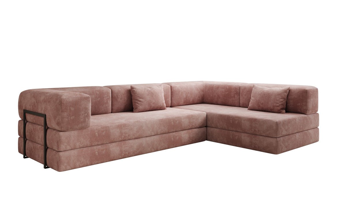 Luxuriöses Design Ecksofa Lazy L: Cordstoff, Schlaffunktion, Stauraum