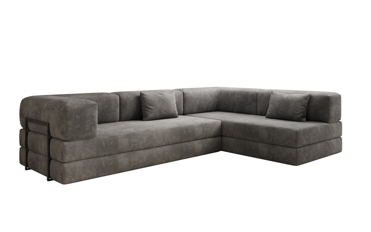 Luxuriöses Designer L-Sofa Lazy aus Cordstoff mit Schlaffunktion und Stauraum
