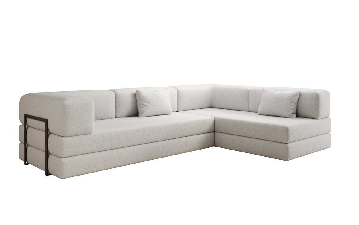 Designer Lazy L Ecksofa Bouclé Bezug mit Schlaffunktion und Praktischem Stauraum