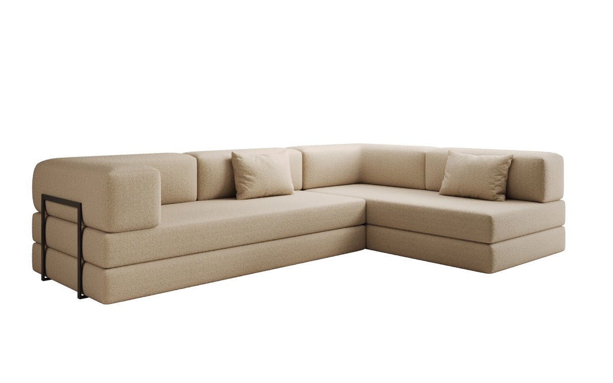 Luxuriöses L-förmiges Bouclé-Sofa mit Schlaffunktion und Stauraum