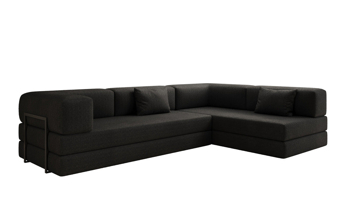 Designer Lazy L Ecksofa Bouclé Bezug mit Schlaffunktion und Praktischem Stauraum
