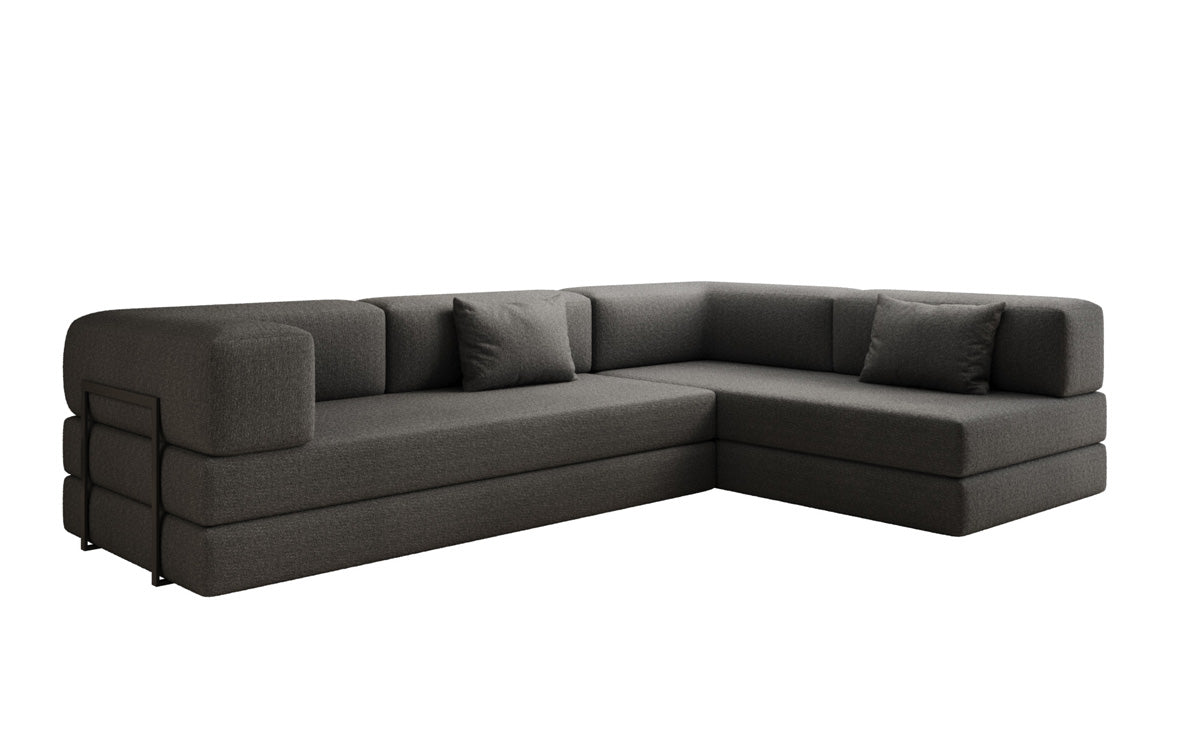 Luxuriöses L-förmiges Bouclé-Sofa mit Schlaffunktion und Stauraum