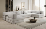 Lade das Bild in den Galerie-Viewer, Luxuriöses Designer U-Sofa Lazy in Bouclé-Stoff mit Schlaffunktion und Stauraum