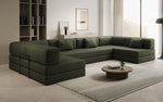 Lade das Bild in den Galerie-Viewer, Luxuriöses Designer U-Sofa Lazy in Bouclé-Stoff mit Schlaffunktion und Stauraum