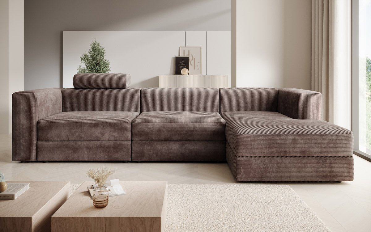 Modernes Ecksofa Stockholm aus Cord mit Stauraum und Schlaffunktion