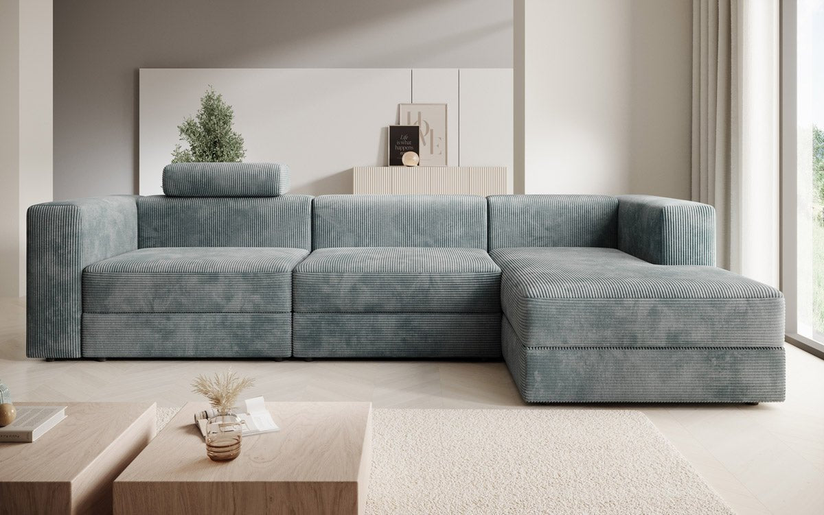 Modernes Ecksofa Stockholm aus Cord mit Stauraum und Schlaffunktion
