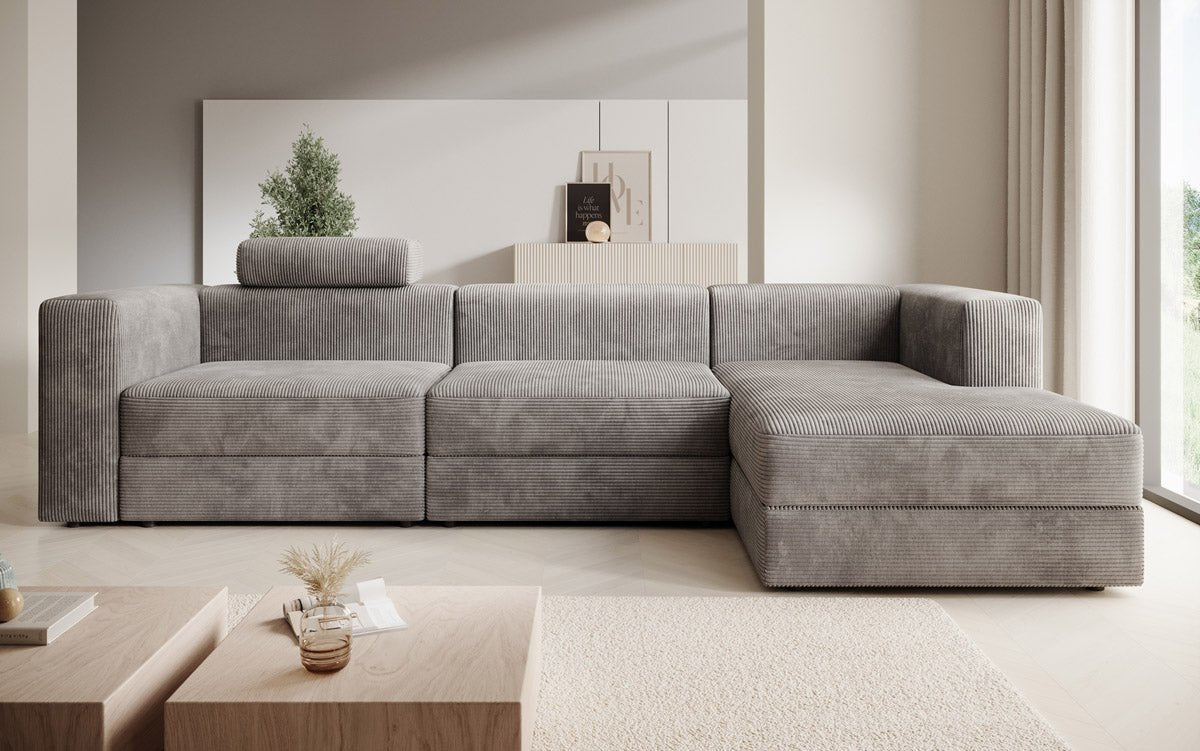 Modernes Ecksofa Stockholm aus Cord mit Stauraum und Schlaffunktion