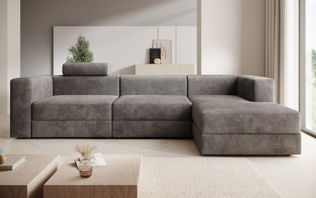 Modernes Ecksofa Stockholm aus Cord mit Stauraum und Schlaffunktion