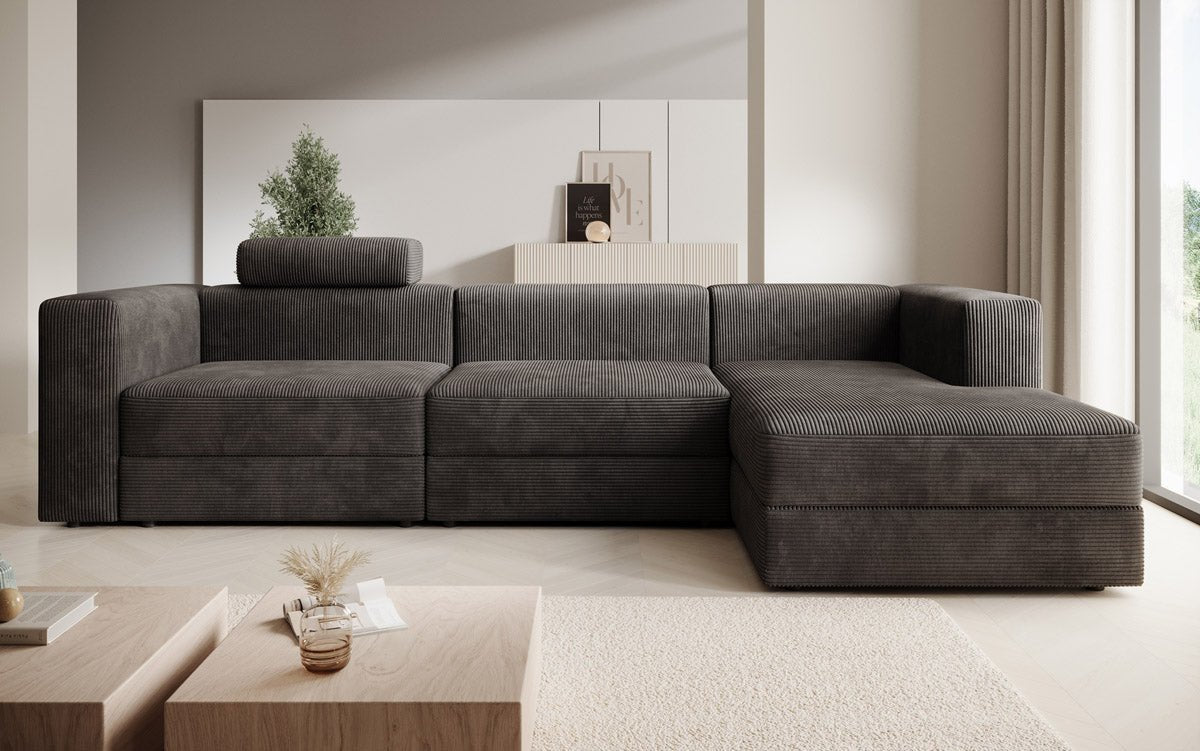 Modernes Ecksofa Stockholm aus Cord mit Stauraum und Schlaffunktion