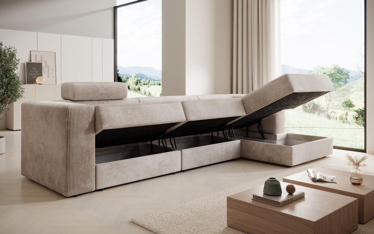 Modernes Ecksofa Stockholm aus Cord mit Stauraum und Schlaffunktion
