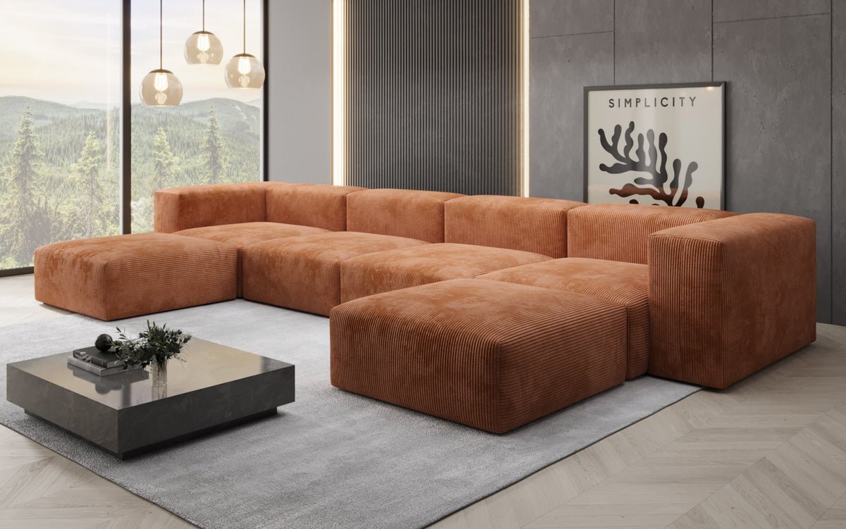 Luxuriöses U-Sofa Snug im Cord-Design – Modern, Gemütlich, Großzügig für Ihr Wohnzimmer