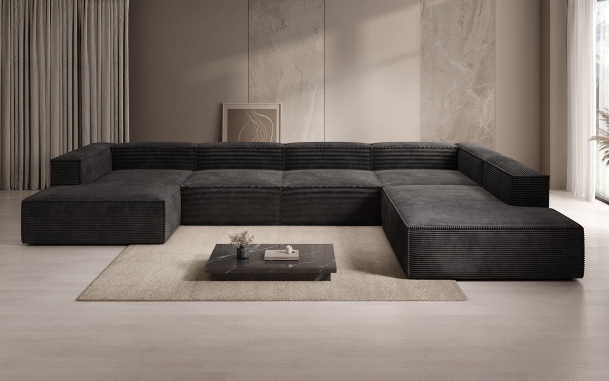 Designer Cord Ecksofa Lesley U XXL: Modern, Komfortabel, Großzügig für Ihr Wohnzimmer
