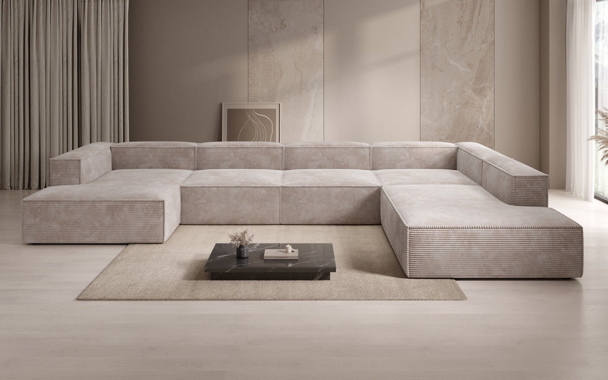 Designer Cord Ecksofa Lesley U XXL: Modern, Komfortabel, Großzügig für Ihr Wohnzimmer