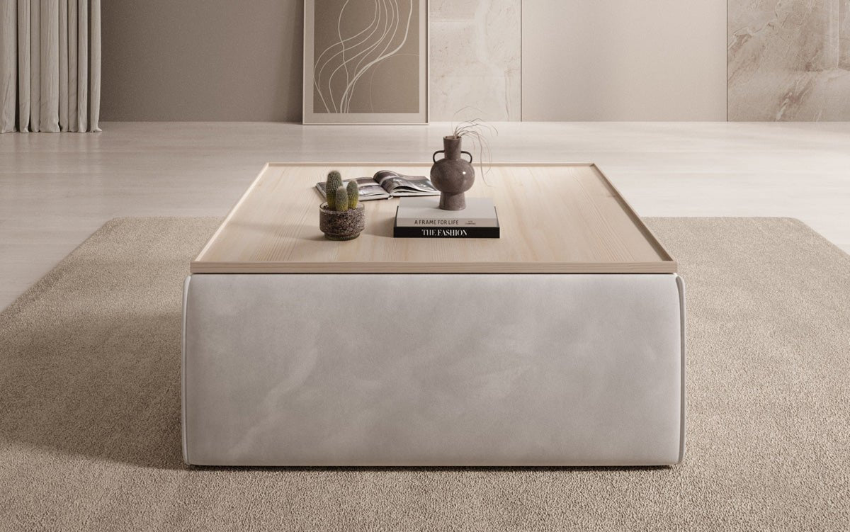 Lesley Samt-Hocker: Eleganter Couchtisch mit Verstecktem Stauraum – Dein Vielseitiger Blickfang