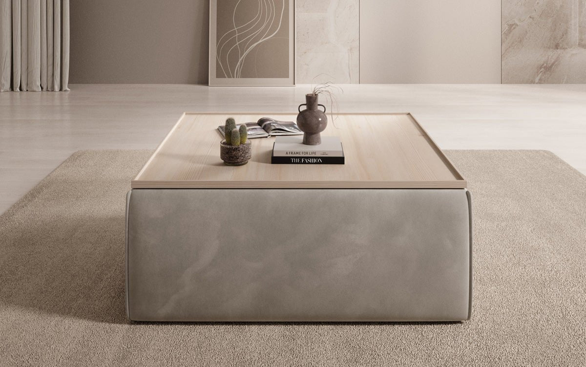 Lesley Samt-Hocker: Eleganter Couchtisch mit Verstecktem Stauraum – Dein Vielseitiger Blickfang