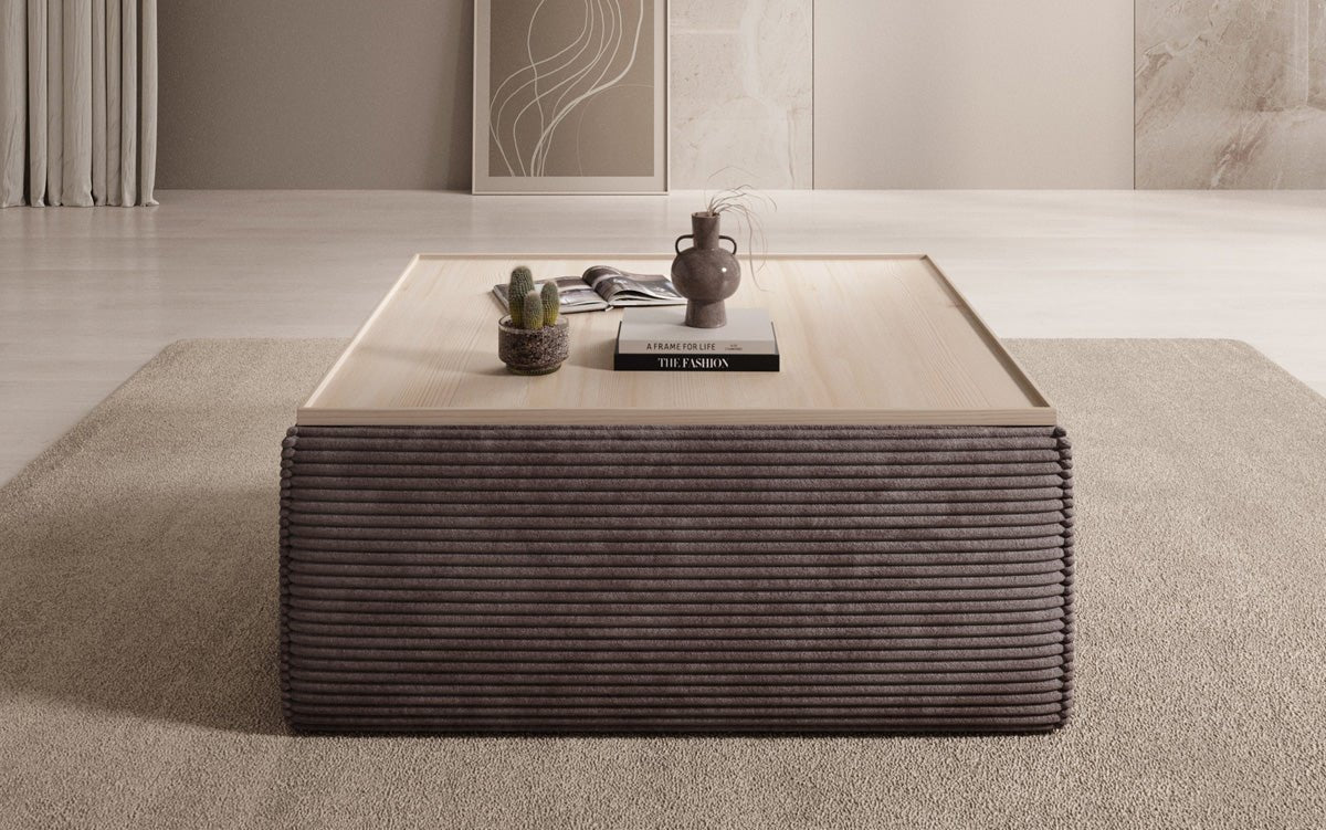 Lesley Samt-Cord Beistellhocker Couchtisch mit Stauraum – Vielseitig, Gemütlich, Modern