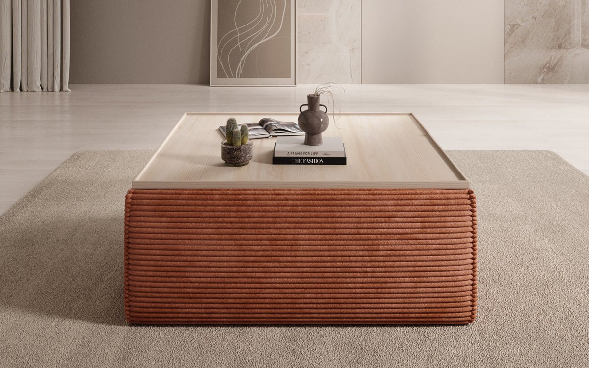 Lesley Multifunktionaler Cord-Beistellhocker mit Verstecktem Stauraum und Tischfunktion