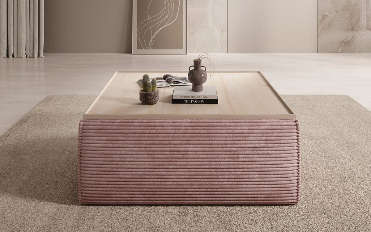 Lesley Samt-Cord Beistellhocker Couchtisch mit Stauraum – Vielseitig, Gemütlich, Modern