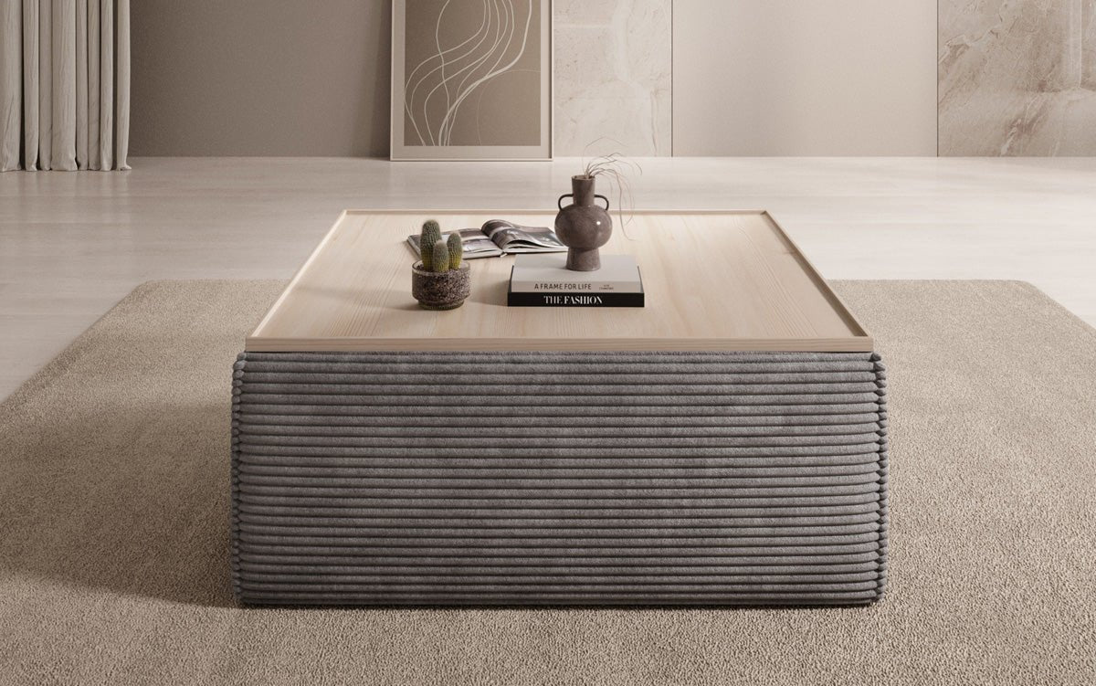 Lesley Samt-Cord Beistellhocker Couchtisch mit Stauraum – Vielseitig, Gemütlich, Modern