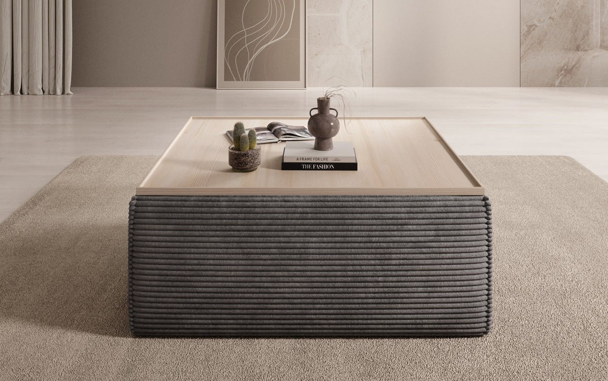 Lesley Samt-Cord Beistellhocker Couchtisch mit Stauraum – Vielseitig, Gemütlich, Modern