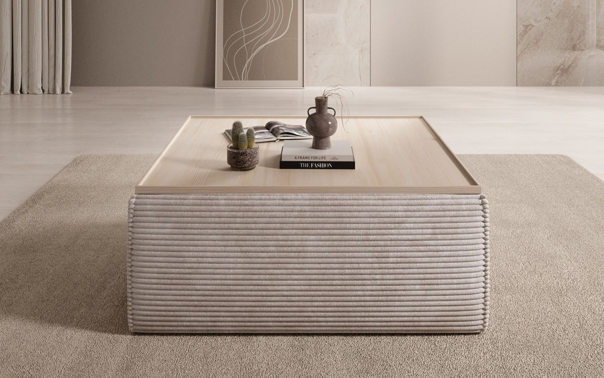 Lesley Samt-Cord Beistellhocker Couchtisch mit Stauraum – Vielseitig, Gemütlich, Modern