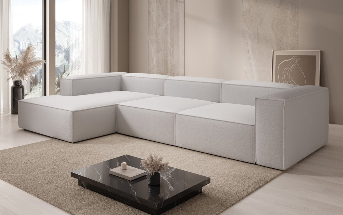 Designer Ecksofa Lesley L: Luxuriöser Bouclé, Modernes Design, Hoher Komfort