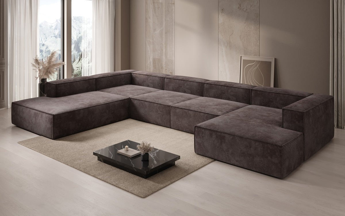 Designer Cord Ecksofa Lesley U XXL: Modern, Komfortabel, Großzügig für Ihr Wohnzimmer