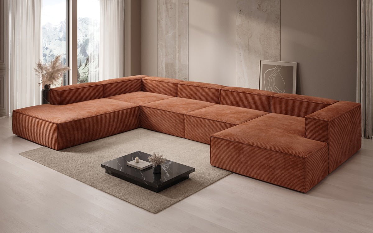 Designer Cord Ecksofa Lesley U XXL: Modern, Komfortabel, Großzügig für Ihr Wohnzimmer