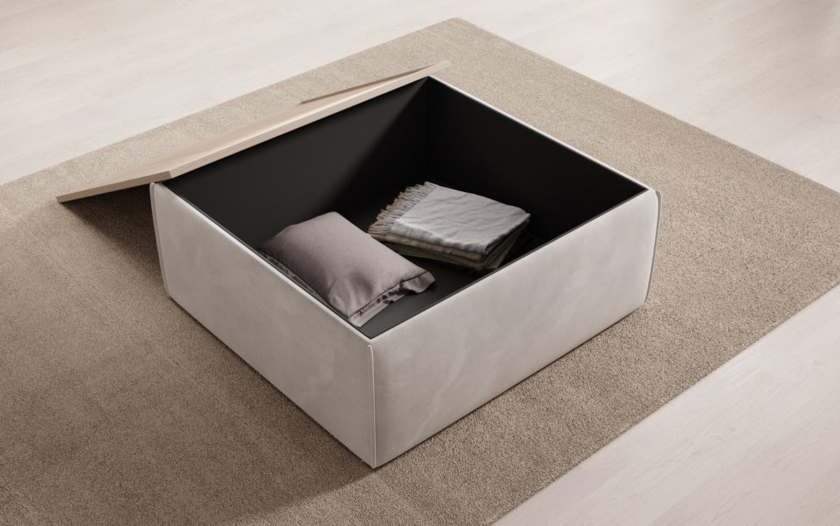 Lesley Samt-Hocker: Eleganter Couchtisch mit Verstecktem Stauraum – Dein Vielseitiger Blickfang