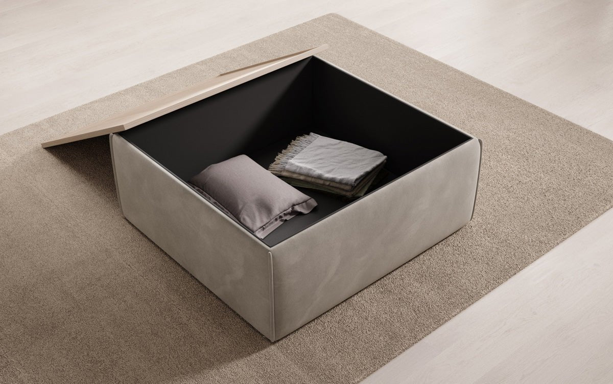 Lesley Samt-Hocker: Eleganter Couchtisch mit Verstecktem Stauraum – Dein Vielseitiger Blickfang