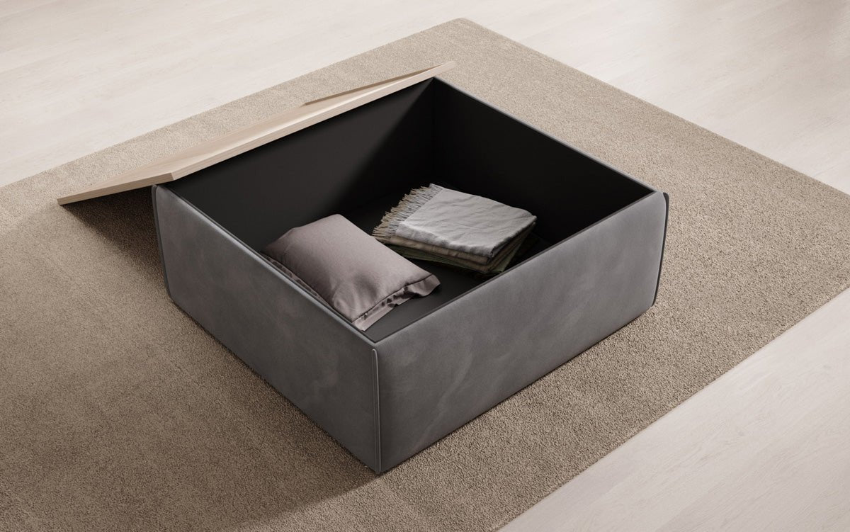 Lesley Samt-Hocker: Eleganter Couchtisch mit Verstecktem Stauraum – Dein Vielseitiger Blickfang