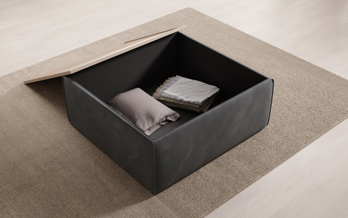 Lesley Samt-Hocker: Eleganter Couchtisch mit Verstecktem Stauraum – Dein Vielseitiger Blickfang