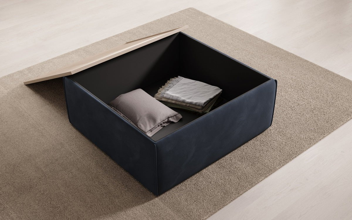 Lesley Samt-Hocker: Eleganter Couchtisch mit Verstecktem Stauraum – Dein Vielseitiger Blickfang