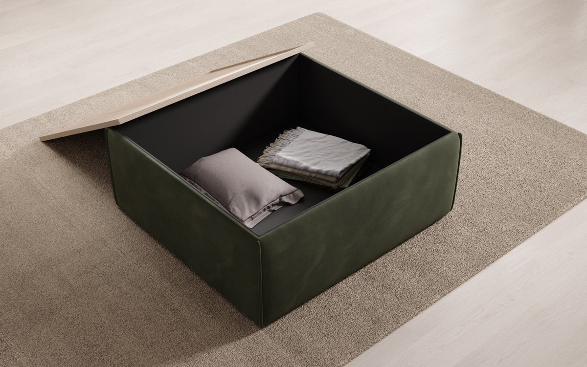 Lesley Samt-Hocker: Eleganter Couchtisch mit Verstecktem Stauraum – Dein Vielseitiger Blickfang