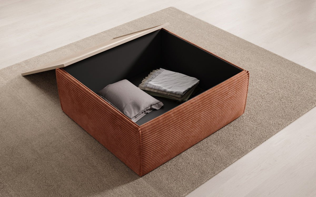 Lesley Samt-Cord Beistellhocker Couchtisch mit Stauraum – Vielseitig, Gemütlich, Modern