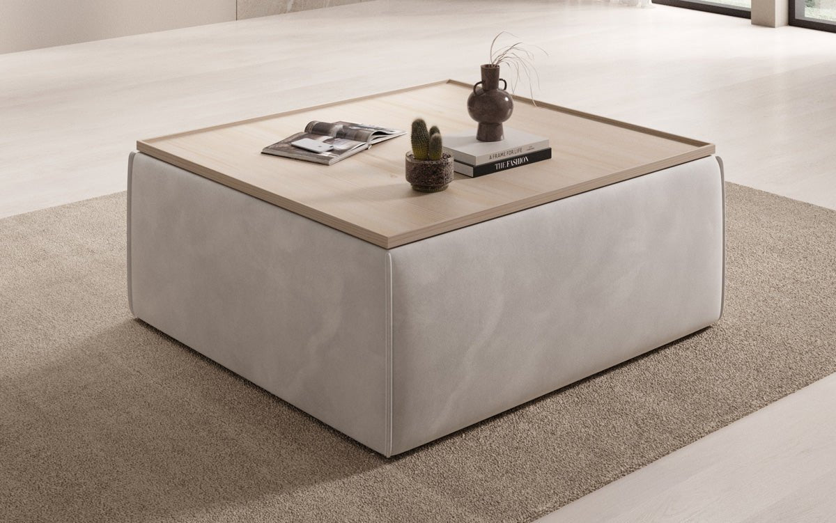 Lesley Samt-Hocker: Eleganter Couchtisch mit Verstecktem Stauraum – Dein Vielseitiger Blickfang