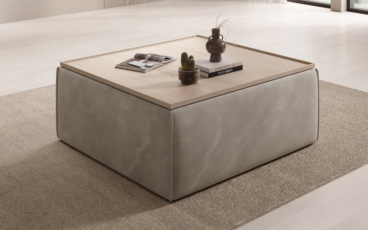 Lesley Samt-Hocker: Eleganter Couchtisch mit Verstecktem Stauraum – Dein Vielseitiger Blickfang