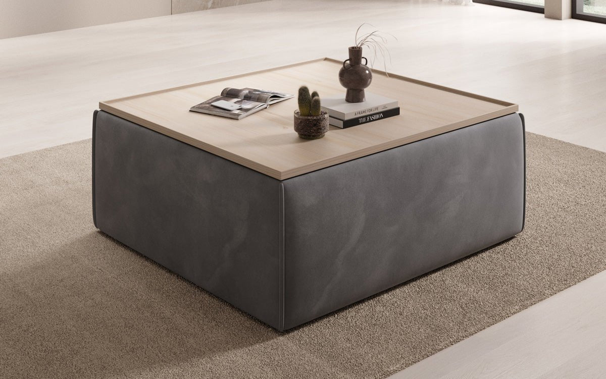 Lesley Samt-Hocker: Eleganter Couchtisch mit Verstecktem Stauraum – Dein Vielseitiger Blickfang