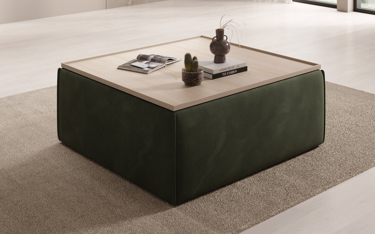 Lesley Samt-Hocker: Eleganter Couchtisch mit Verstecktem Stauraum – Dein Vielseitiger Blickfang