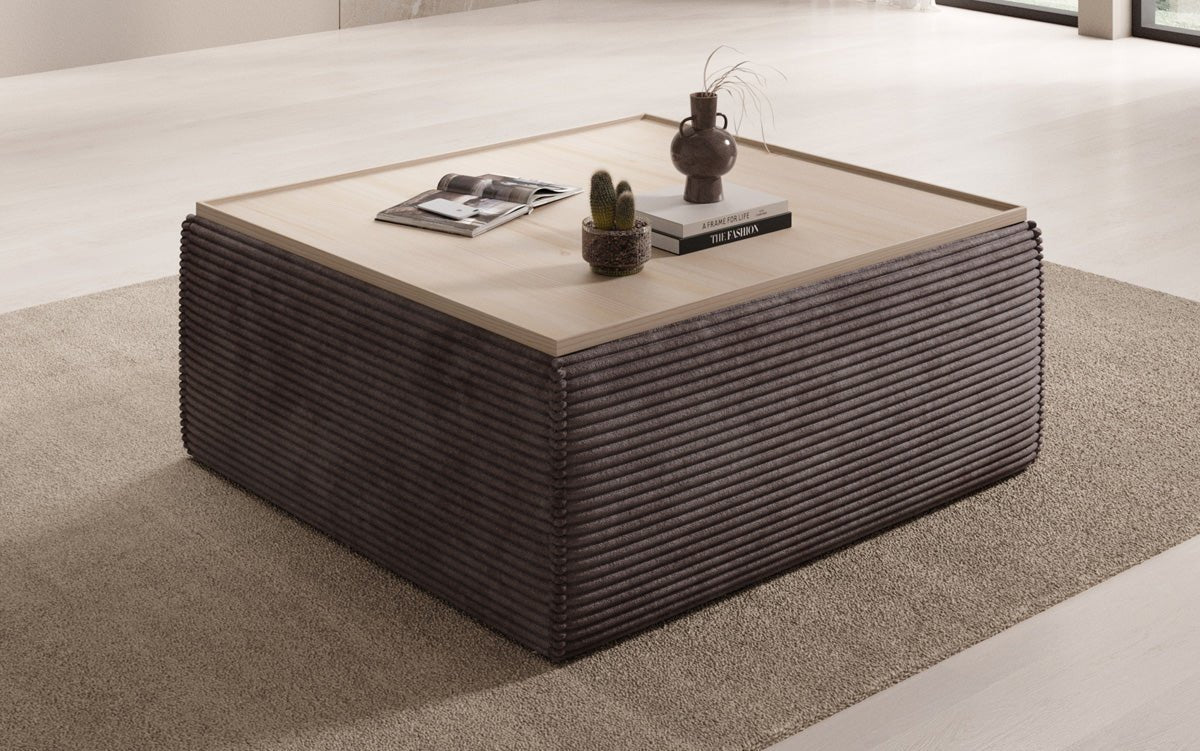 Lesley Multifunktionaler Cord-Beistellhocker mit Verstecktem Stauraum und Tischfunktion