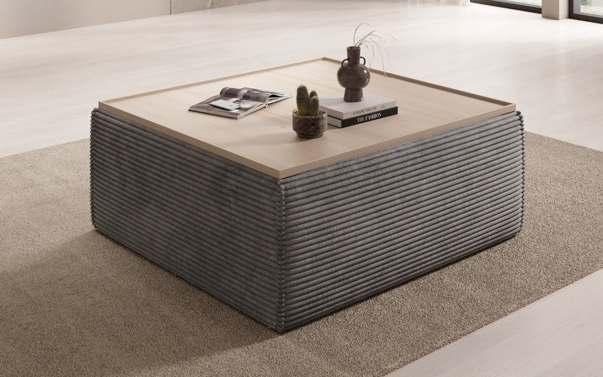 Lesley Samt-Cord Beistellhocker Couchtisch mit Stauraum – Vielseitig, Gemütlich, Modern