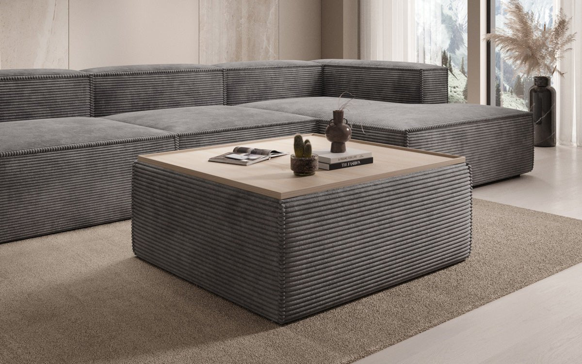 Lesley Multifunktionaler Cord-Beistellhocker mit Verstecktem Stauraum und Tischfunktion