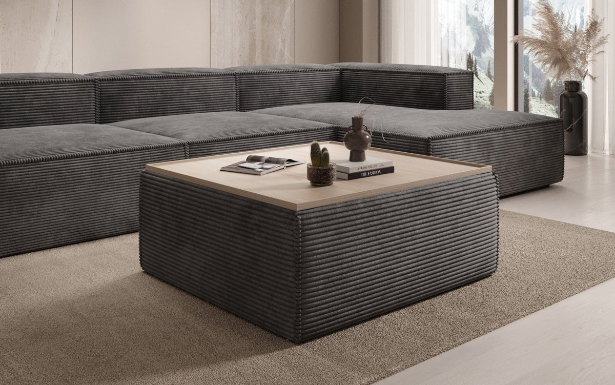 Lesley Samt-Cord Beistellhocker Couchtisch mit Stauraum – Vielseitig, Gemütlich, Modern