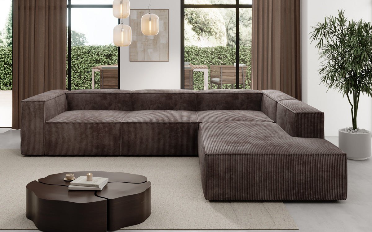 Luxuriöses Cord Ecksofa Lesley L mit langer Ottomane – Vielseitig & Modern