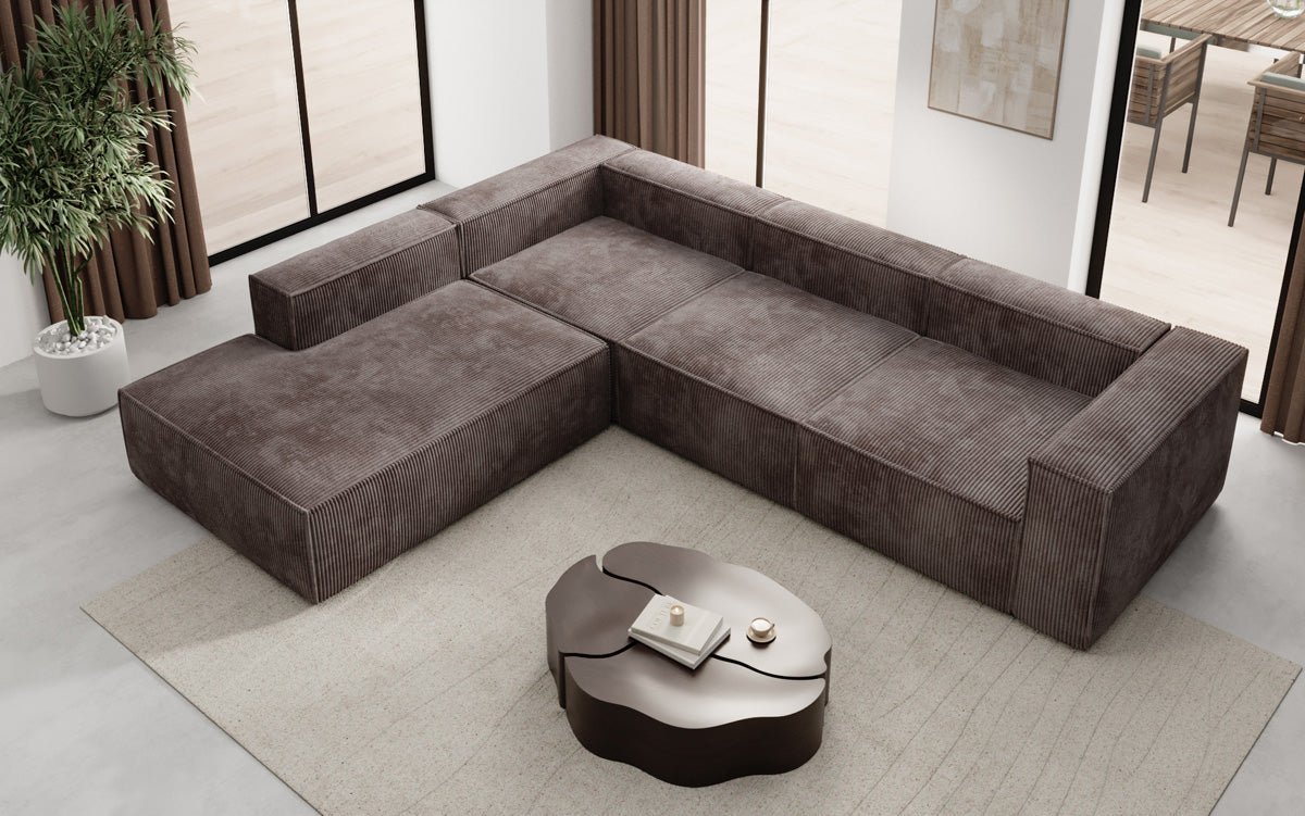 Luxuriöses Cord Ecksofa Lesley L mit langer Ottomane – Vielseitig & Modern