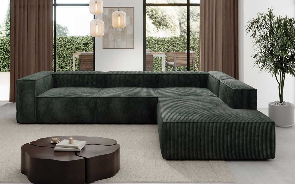 Luxuriöses Cord Ecksofa Lesley L mit langer Ottomane – Vielseitig & Modern