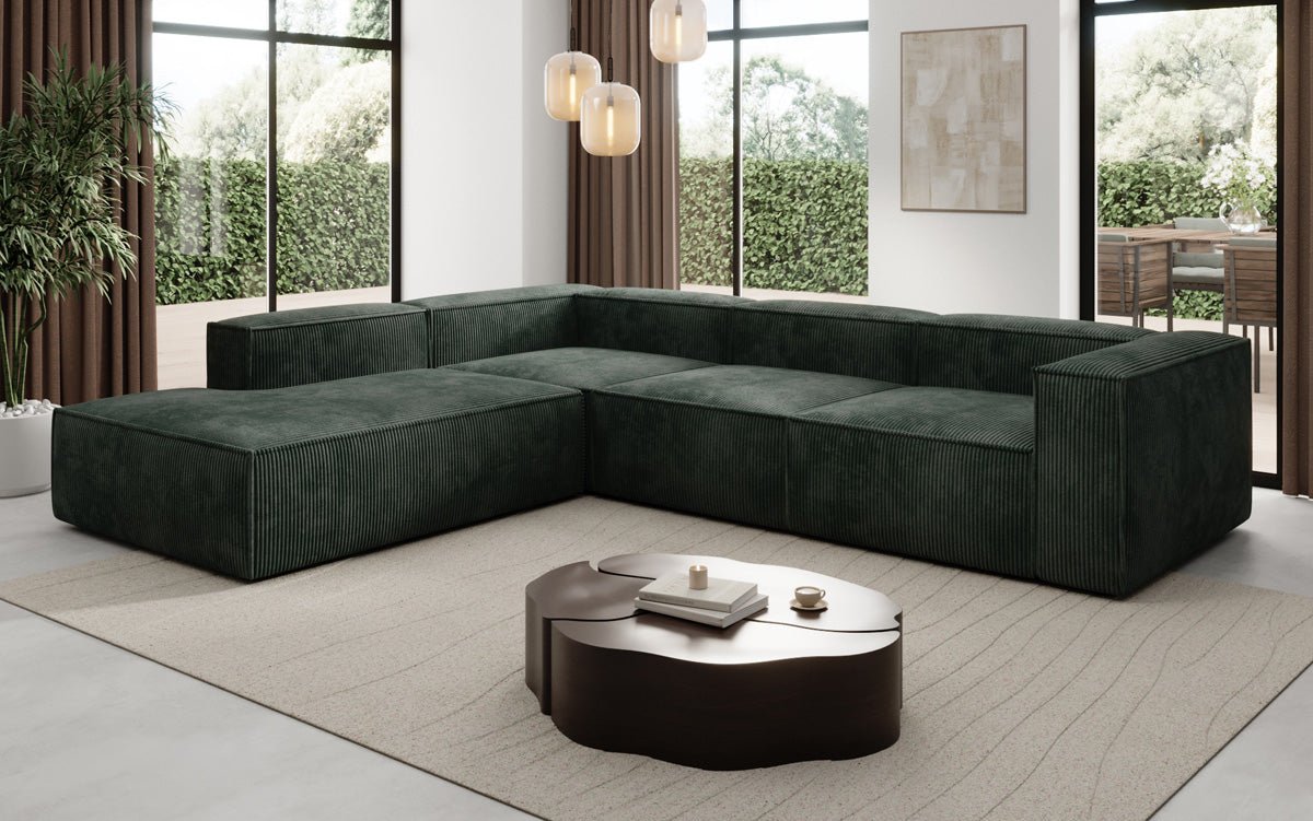 Luxuriöses Cord Ecksofa Lesley L mit langer Ottomane – Vielseitig & Modern