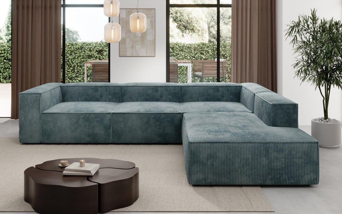 Luxuriöses Cord Ecksofa Lesley L mit langer Ottomane – Vielseitig & Modern